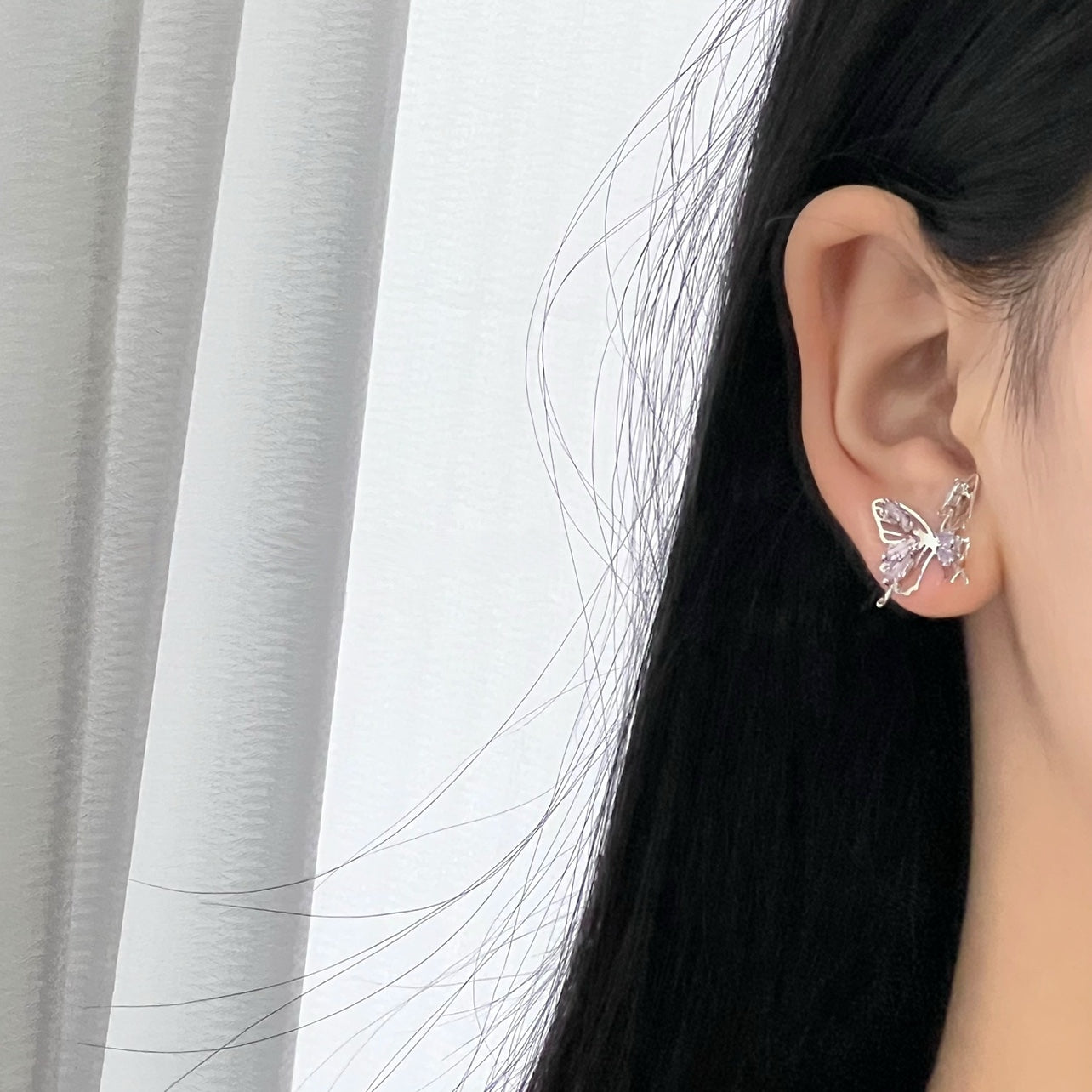 Hollow-Out Butterfly Wing Zirconia Earrings