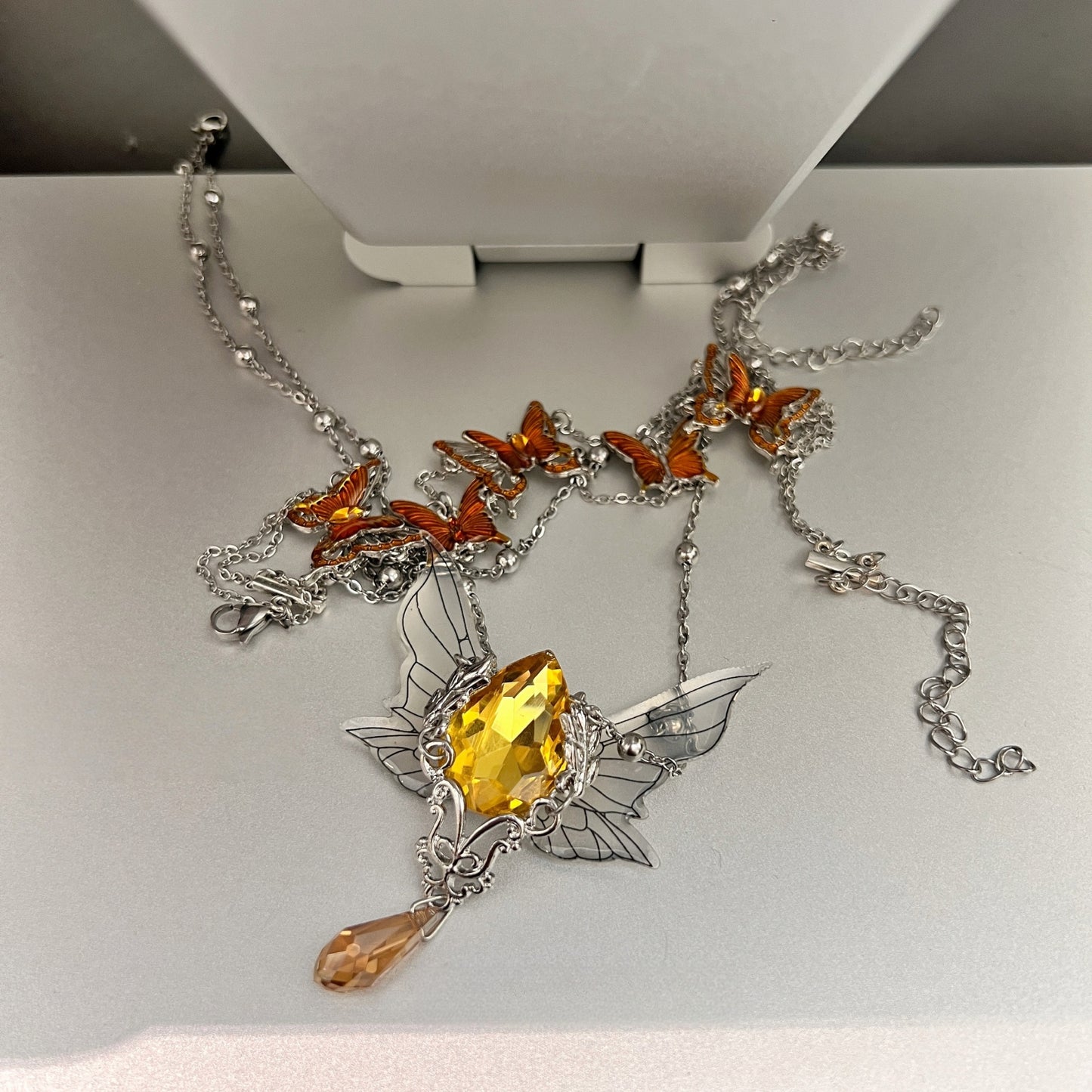 Cicada Wing & Butterfly Layered Necklace Featuring Maillard Style