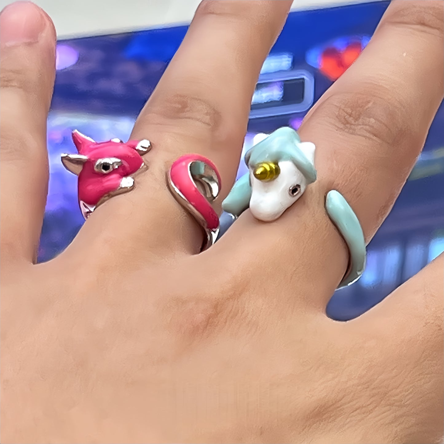 Pokémon-Style Charmander/Unicorn Drip-Glaze Adjustable Ring