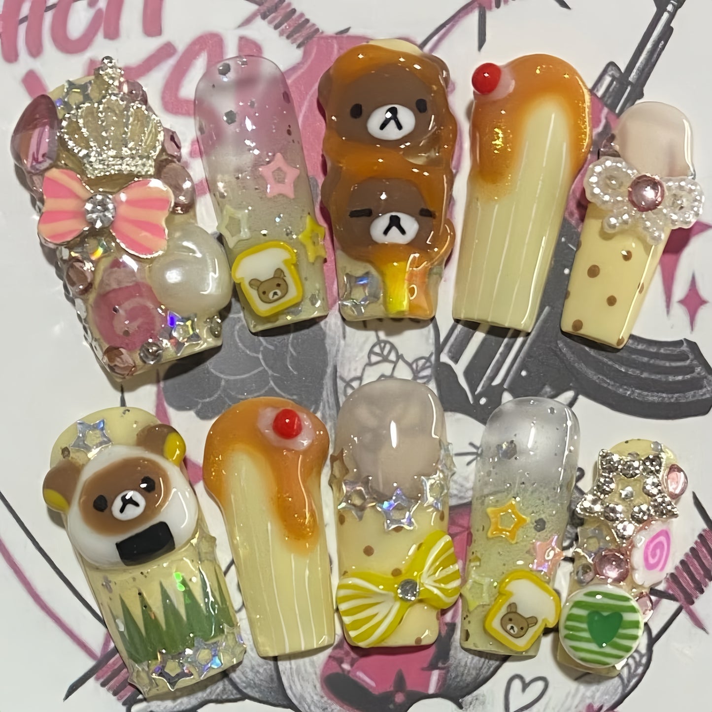 Short Round Rilakkuma Handmade Press On Nail Set