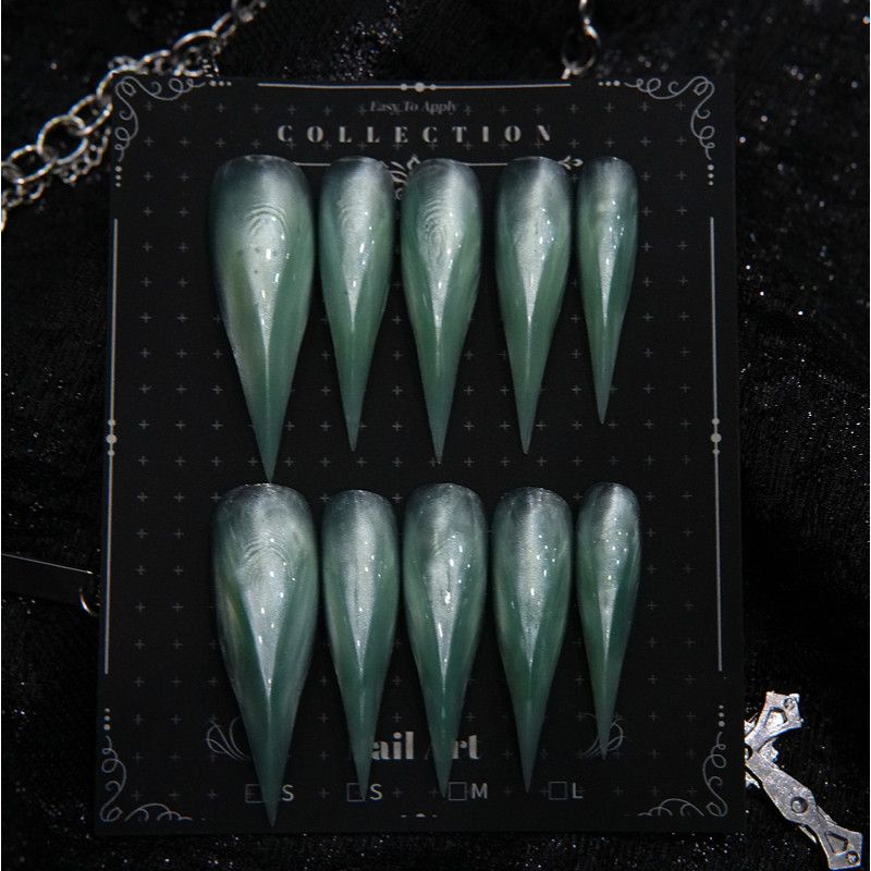 Mint Green Dragon Claw Cat Eye Handmade Press On Nail Set