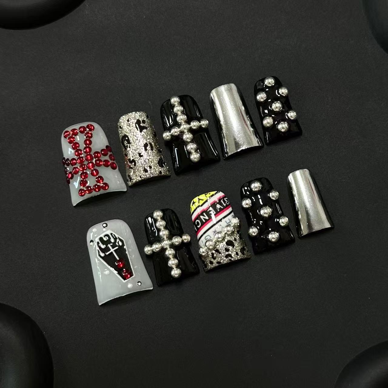 Duck Bill Dark Leopard Punk Handmade Press On Nail Set