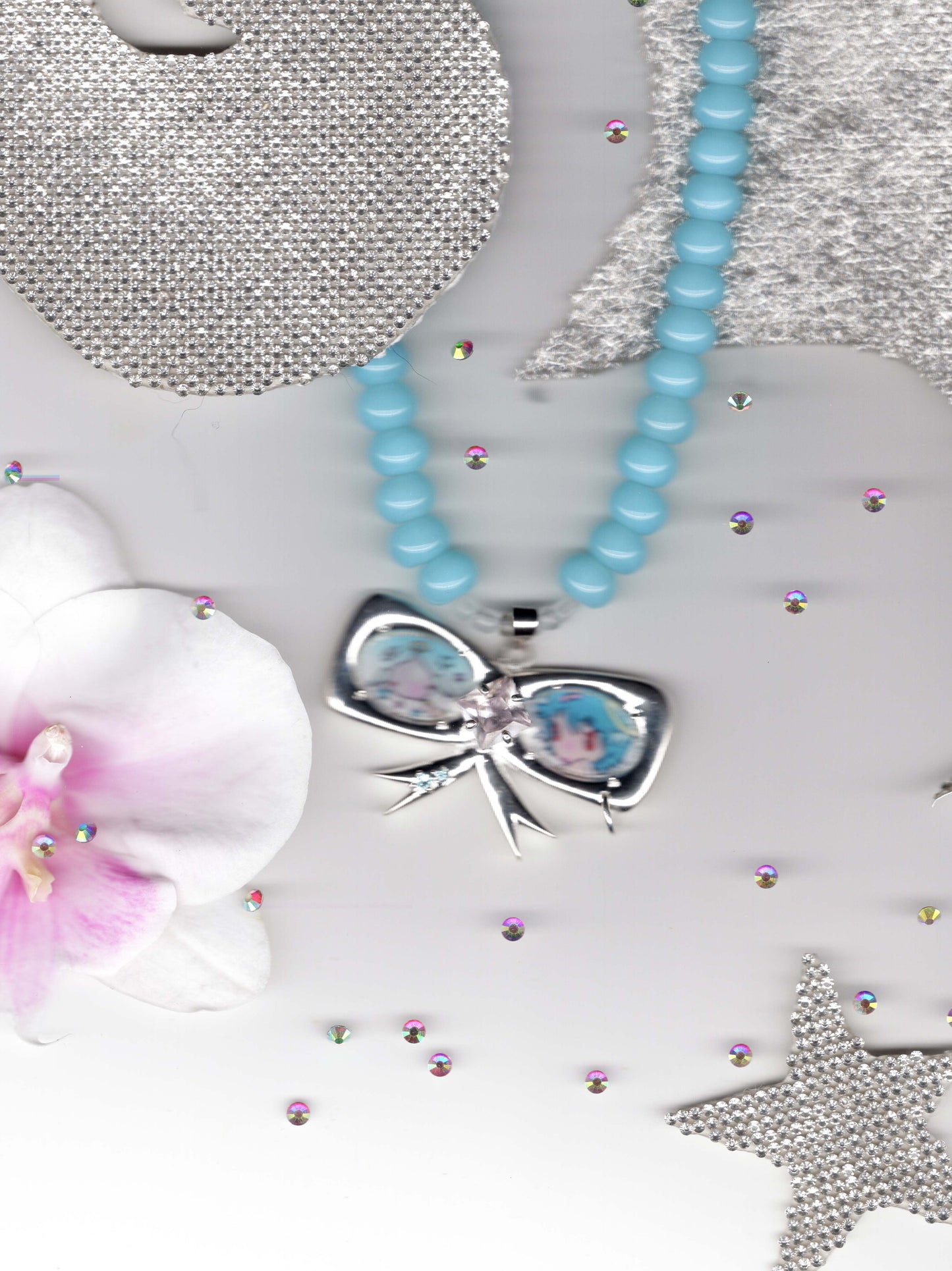 TakeaBreak Angel Costume Series Cute Ribbon Beads Thick Silver Plated Necklace