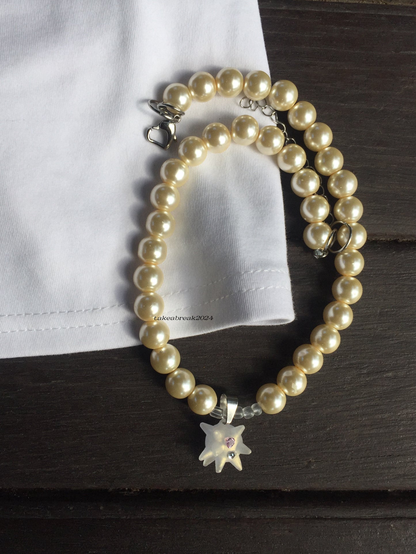 Take a Break - Studded Glass Pearl Pink Zircon Necklace