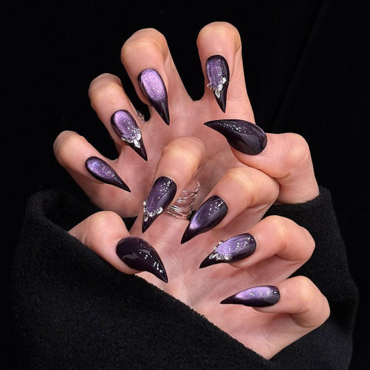 Violet Dragon Claw Midnight Amethyst Cat Eye Handmade Press On Nail Set