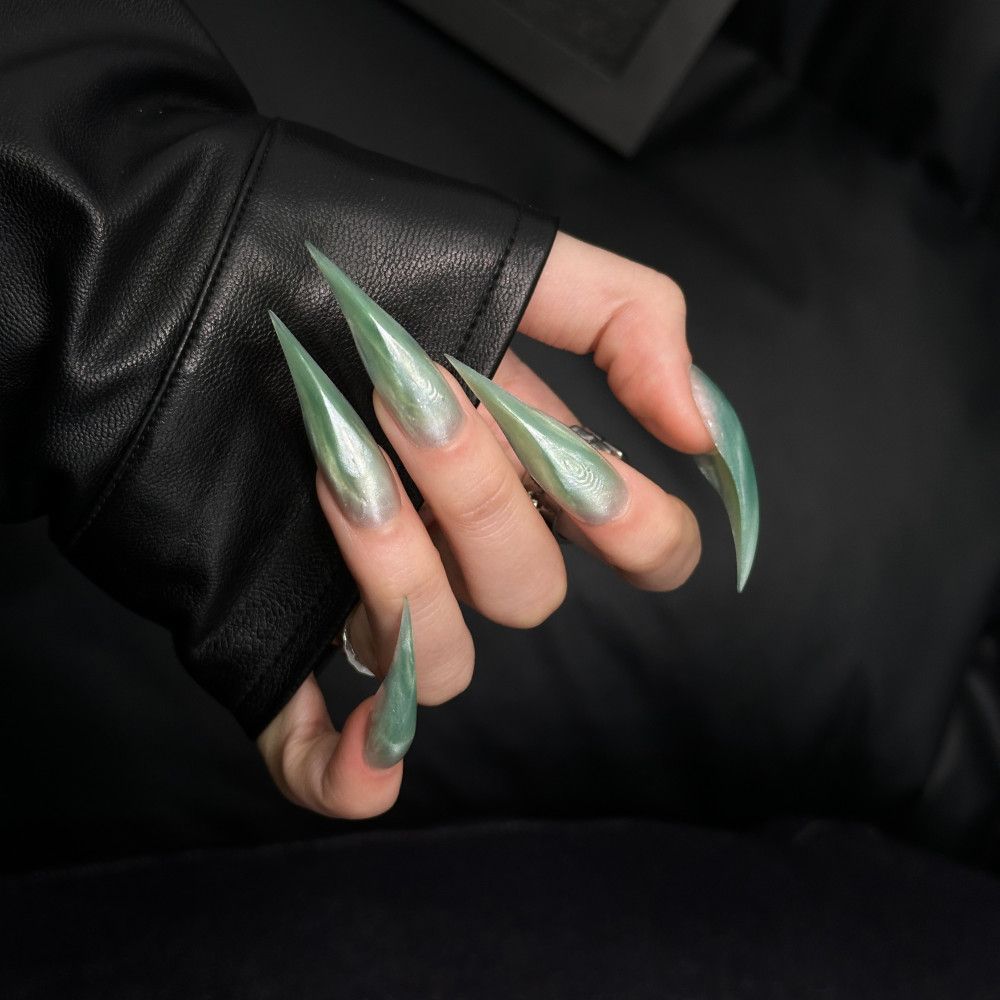 Mint Green Dragon Claw Cat Eye Handmade Press On Nail Set