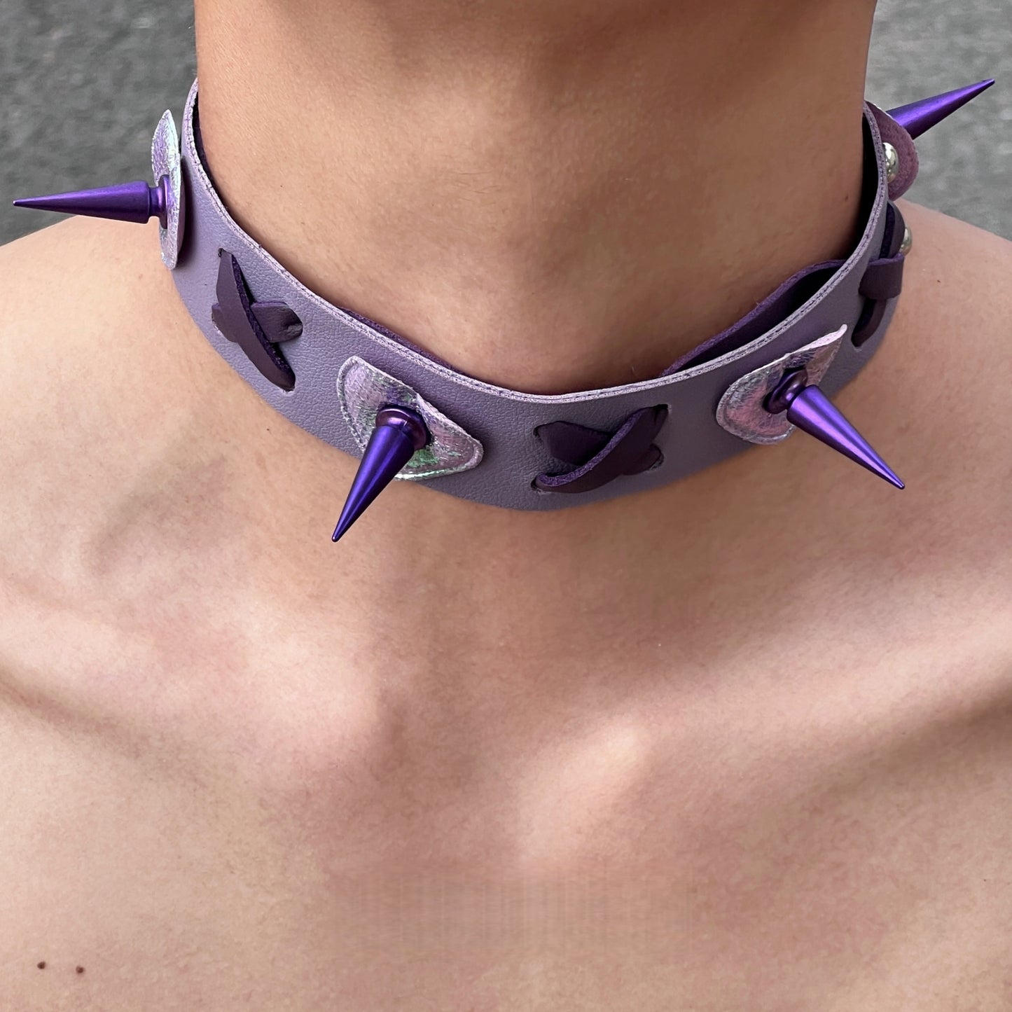 Purple/Black Lace-Up Rivet Choker