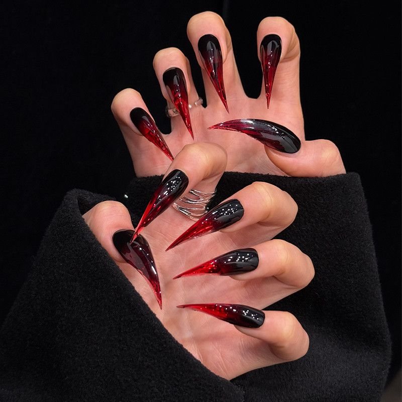 Red Black Dragon Claw Gothic Ombre Handmade Press On Nail Set