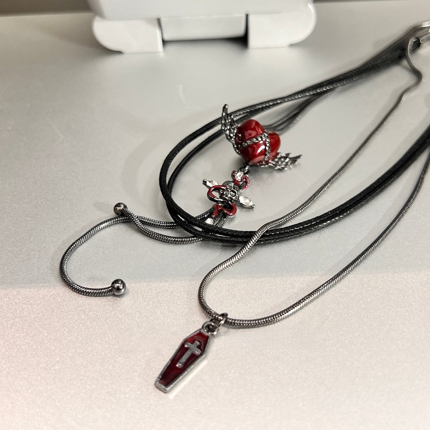 Multi-layer Dark Cross Heart Necklace