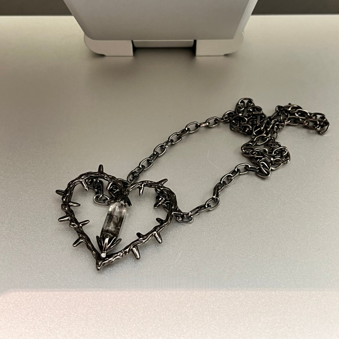 Dark Thorn Heart Gem Pendant Necklace