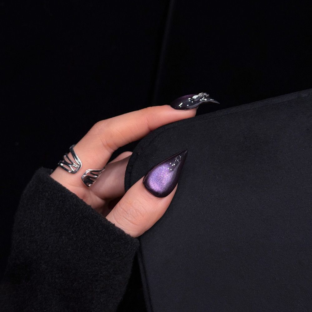 Violet Dragon Claw Midnight Amethyst Cat Eye Handmade Press On Nail Set