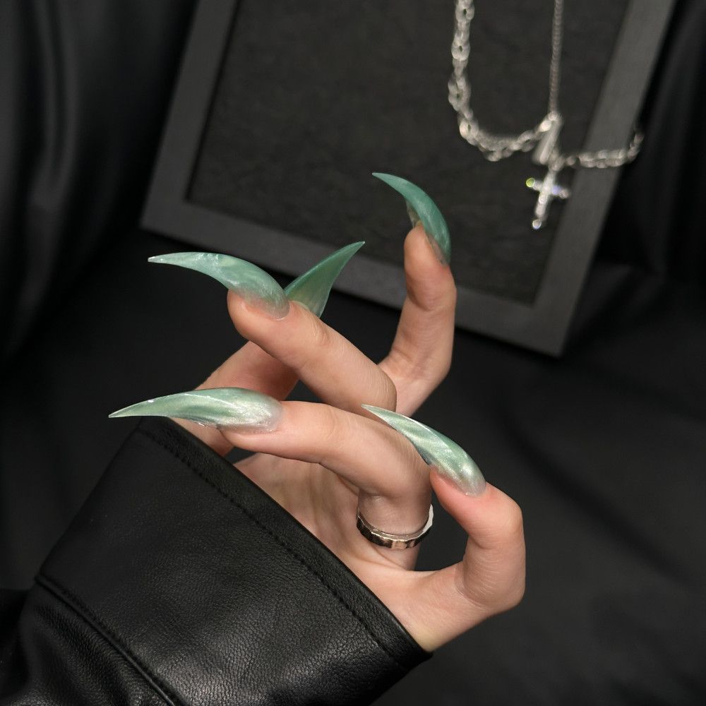 Mint Green Dragon Claw Cat Eye Handmade Press On Nail Set