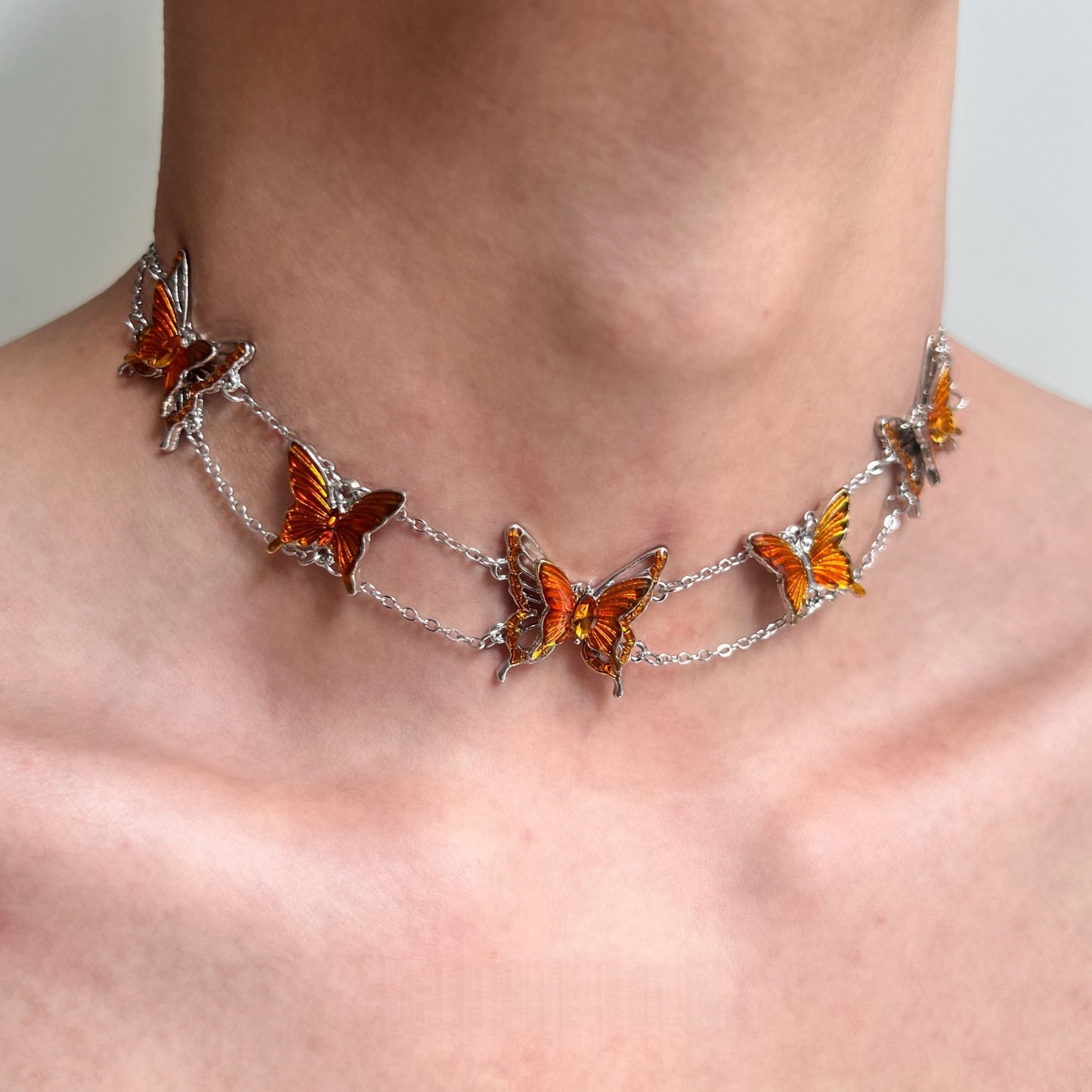 Cicada Wing & Butterfly Layered Necklace Featuring Maillard Style