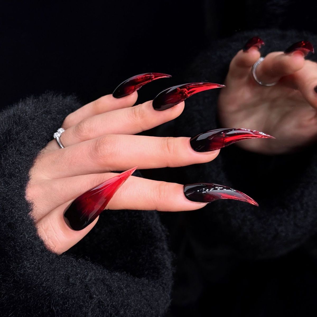 Red Black Dragon Claw Gothic Ombre Handmade Press On Nail Set