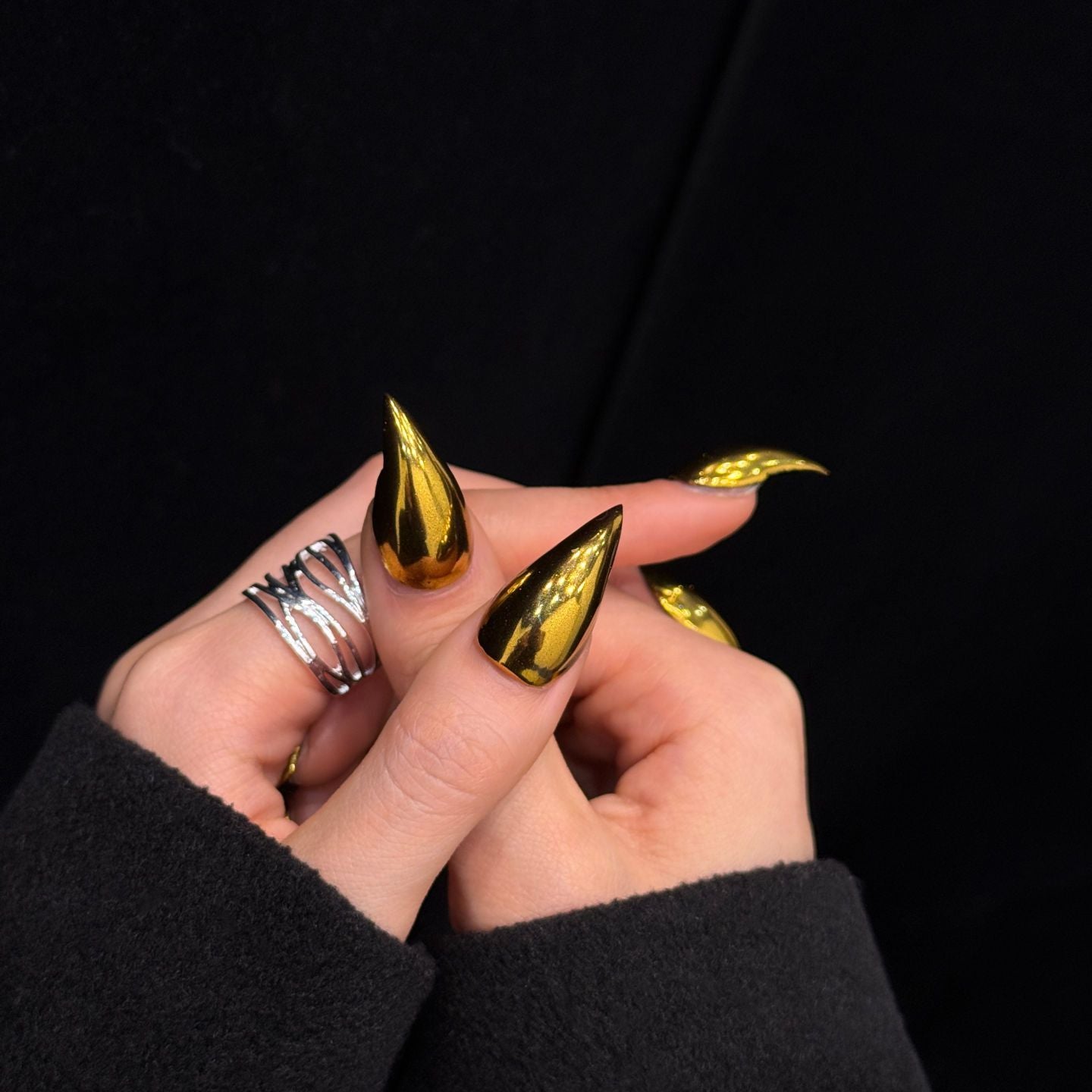 Gold Dragon Claw Molten Mirror Handmade Press On Nail Set