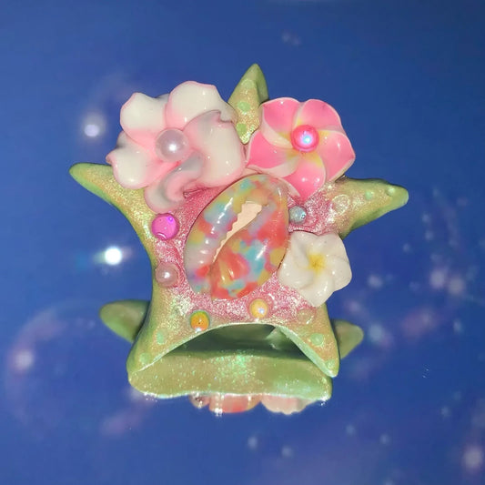 【Whispering Waves】Palm Leaf Charm Handmade Polymer Clay Ring