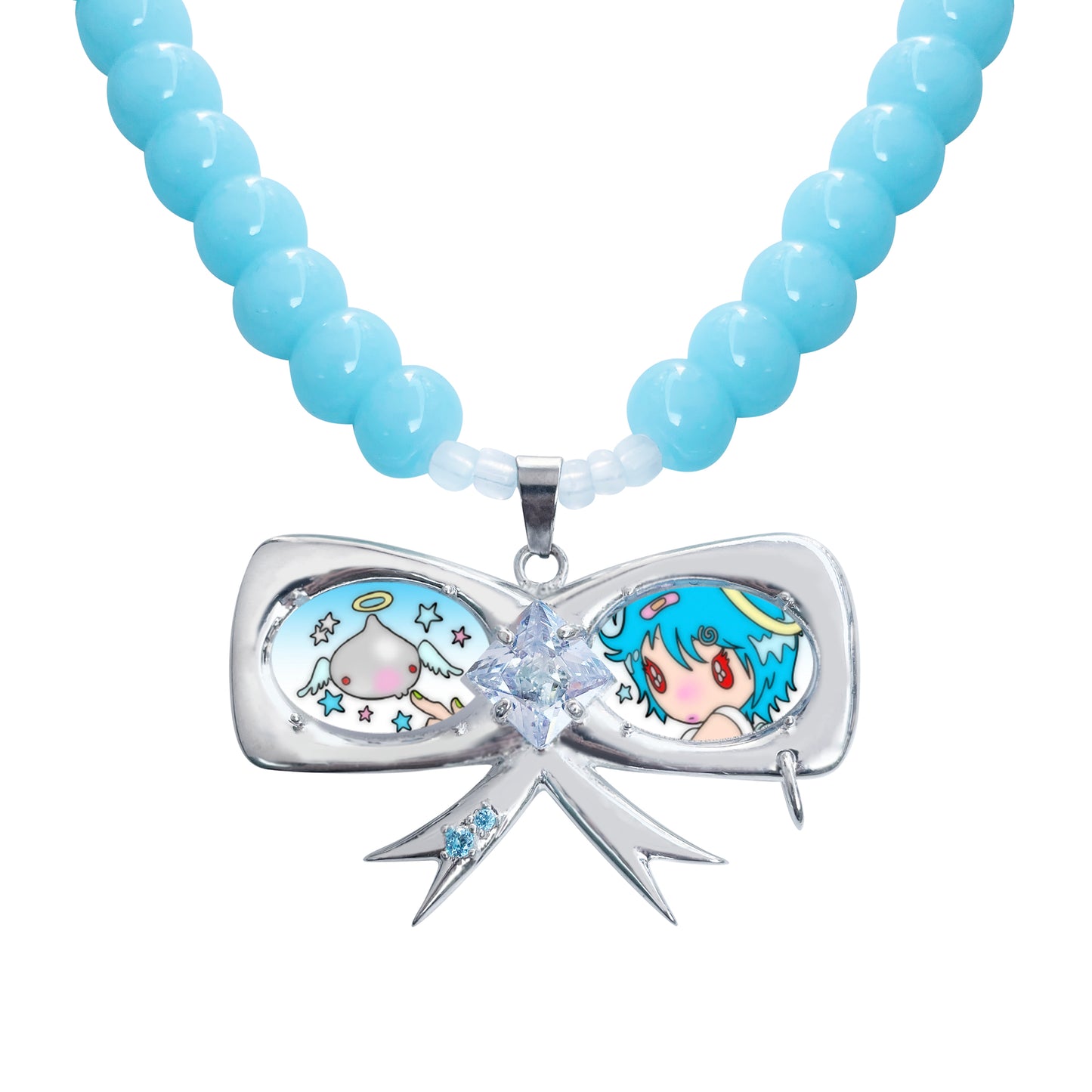 TakeaBreak Angel Costume Series Cute Ribbon Beads Thick Silver Plated Necklace