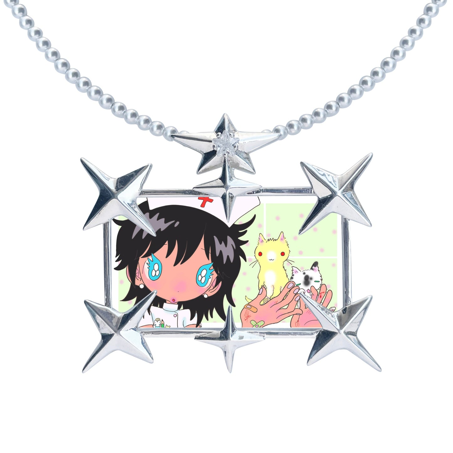 TakeaBreak Angel Costume Series - Thorny Star Thick Silver Plating - Pearl Necklace