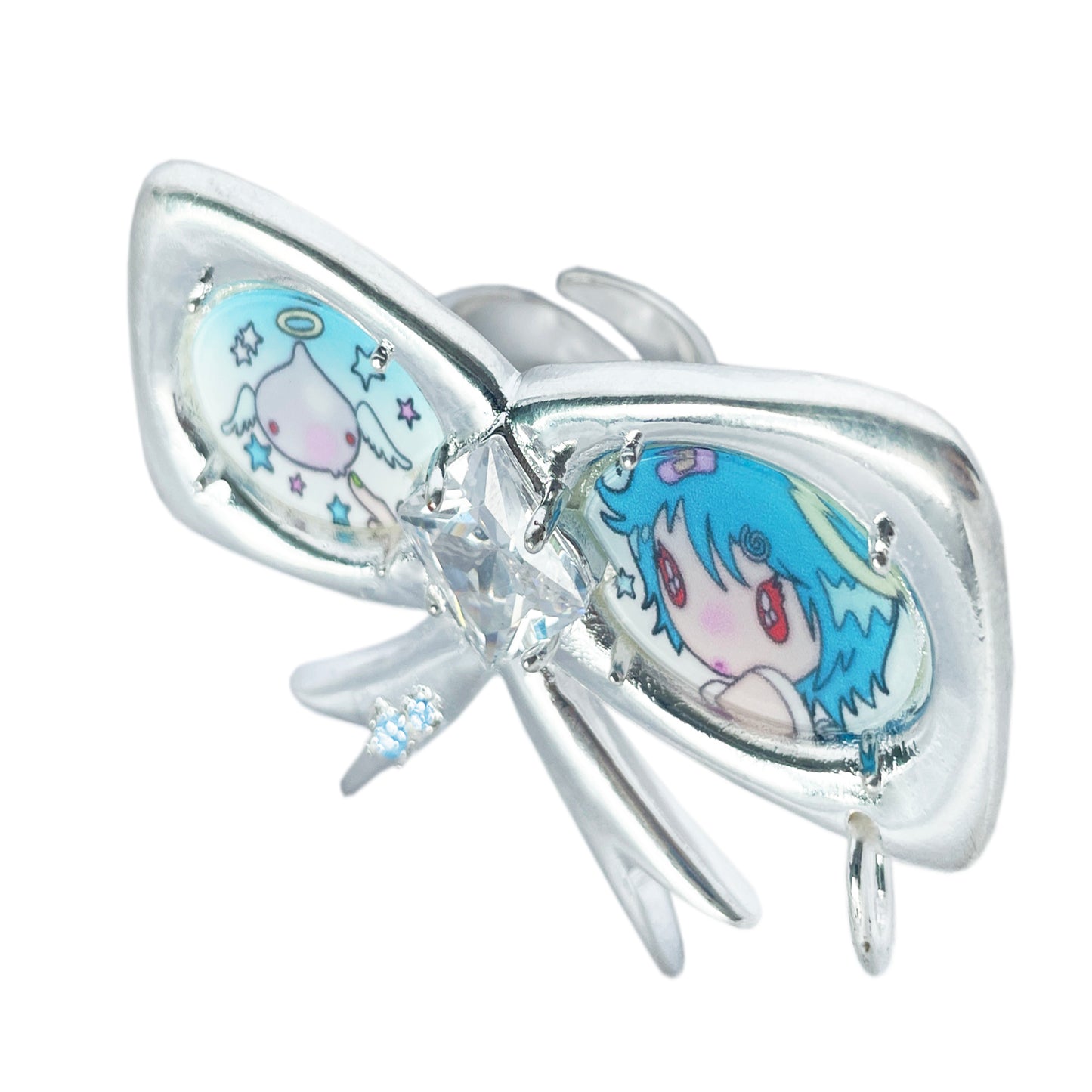 takeabreak Angel Series Yellow Brass Thick Silver Plated Bowknot Cartoon Open Ring