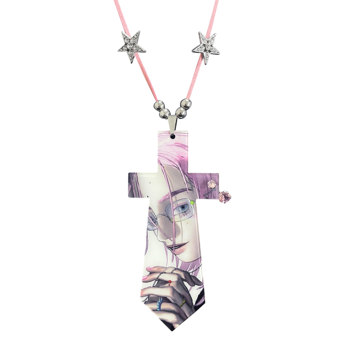 Take a break Double-sided acrylic star-effect suede long chain necklace