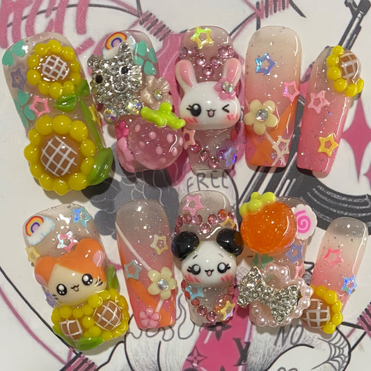 Long Coffin Hamtaro Y2K Diary Handmade Press On Nail Set