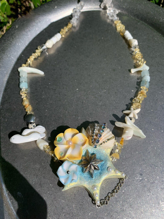 【Whispering Waves】H Handmade Polymer Clay Necklace