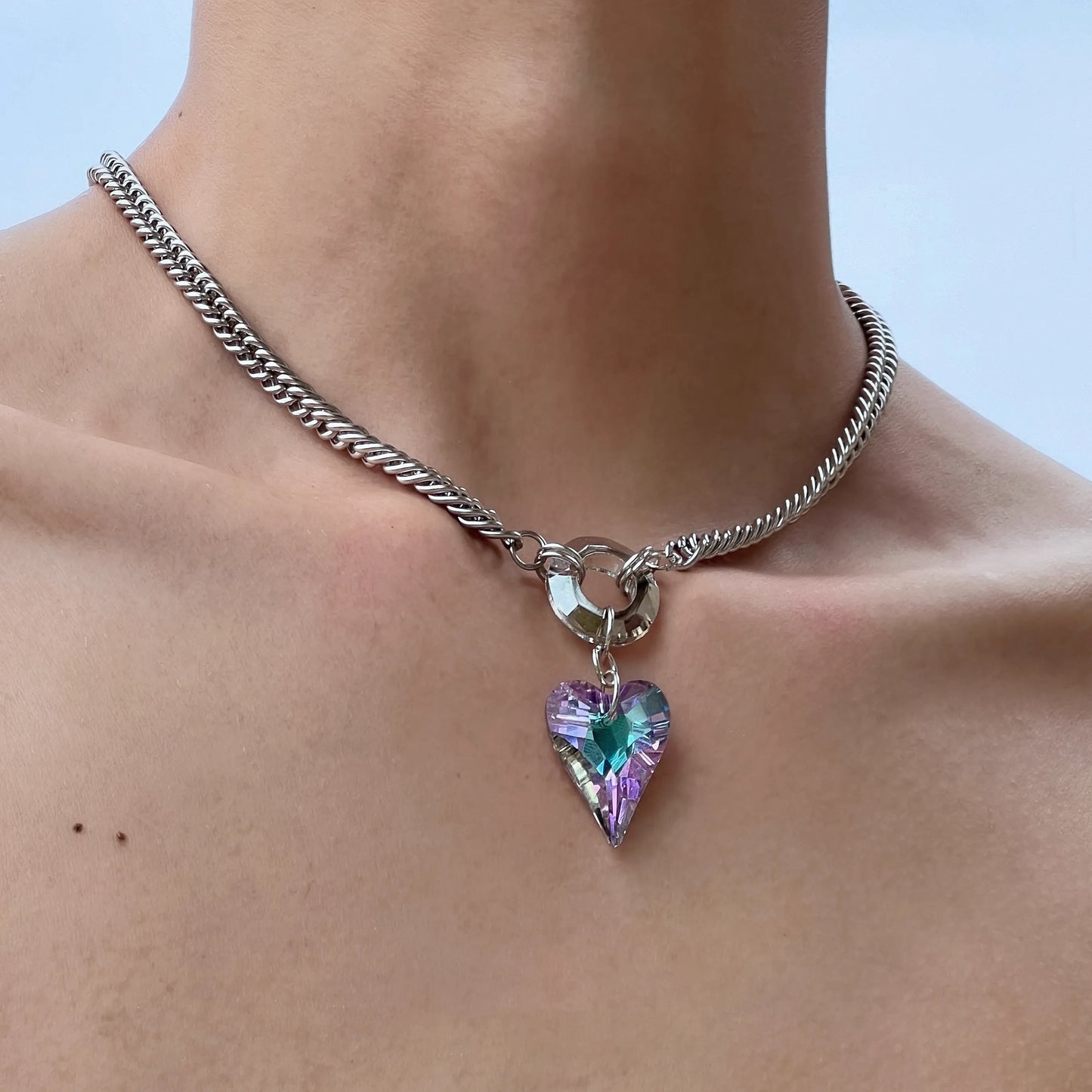 Heart Purple Gemstone Pendant Circle Necklace