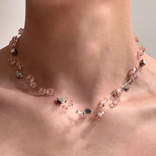 Pink Crystal Double-Layer Stackable Necklace