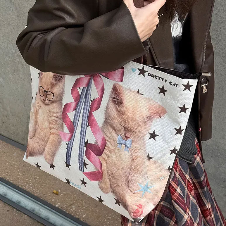 Kitten-shaped Dupont paper tote bag