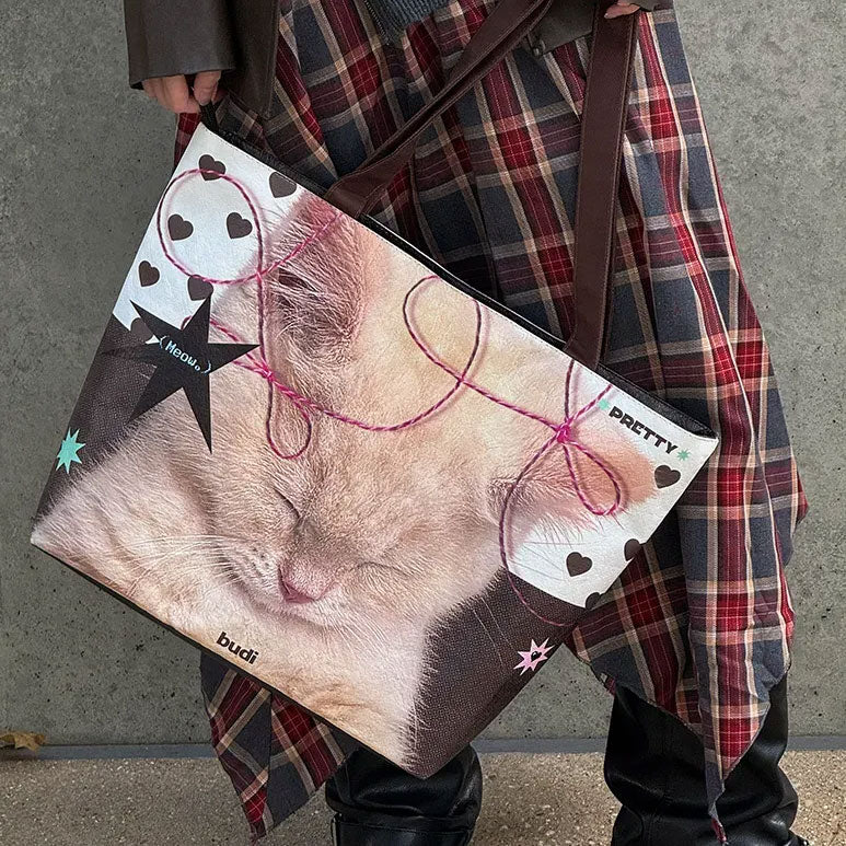 Kitten-shaped Dupont paper tote bag