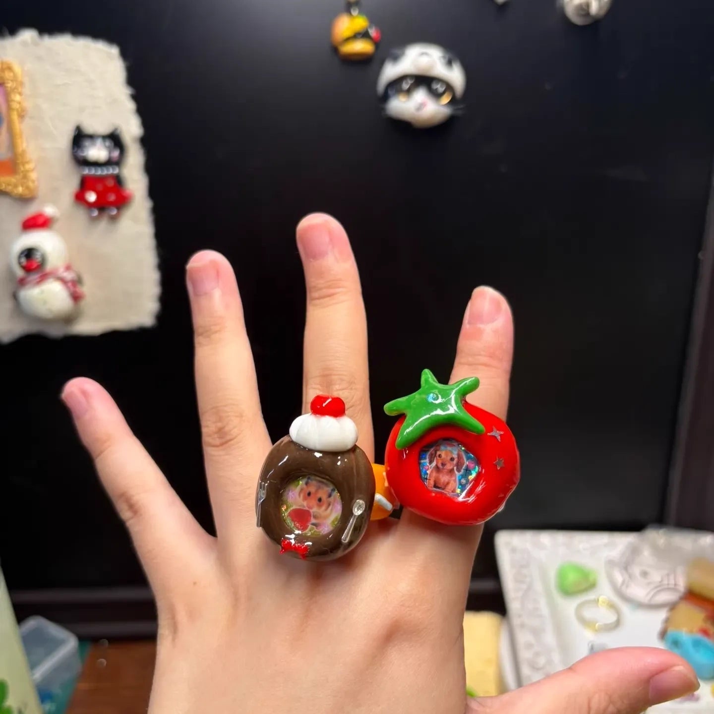 🐶🐱Custom Photo Stone Clay Rings