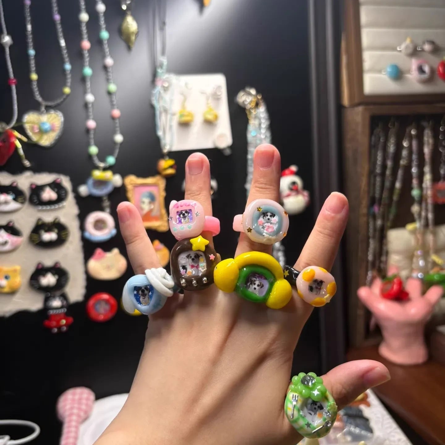 🐶🐱Custom Photo Stone Clay Rings