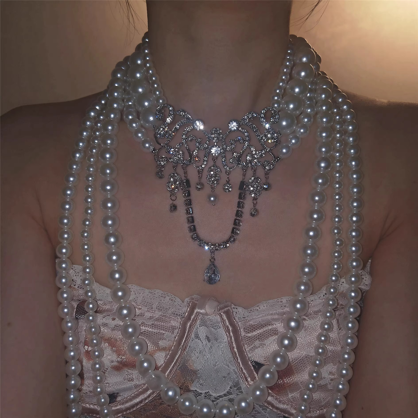 4-Strand Multi-Layer Faux Pearl Necklace