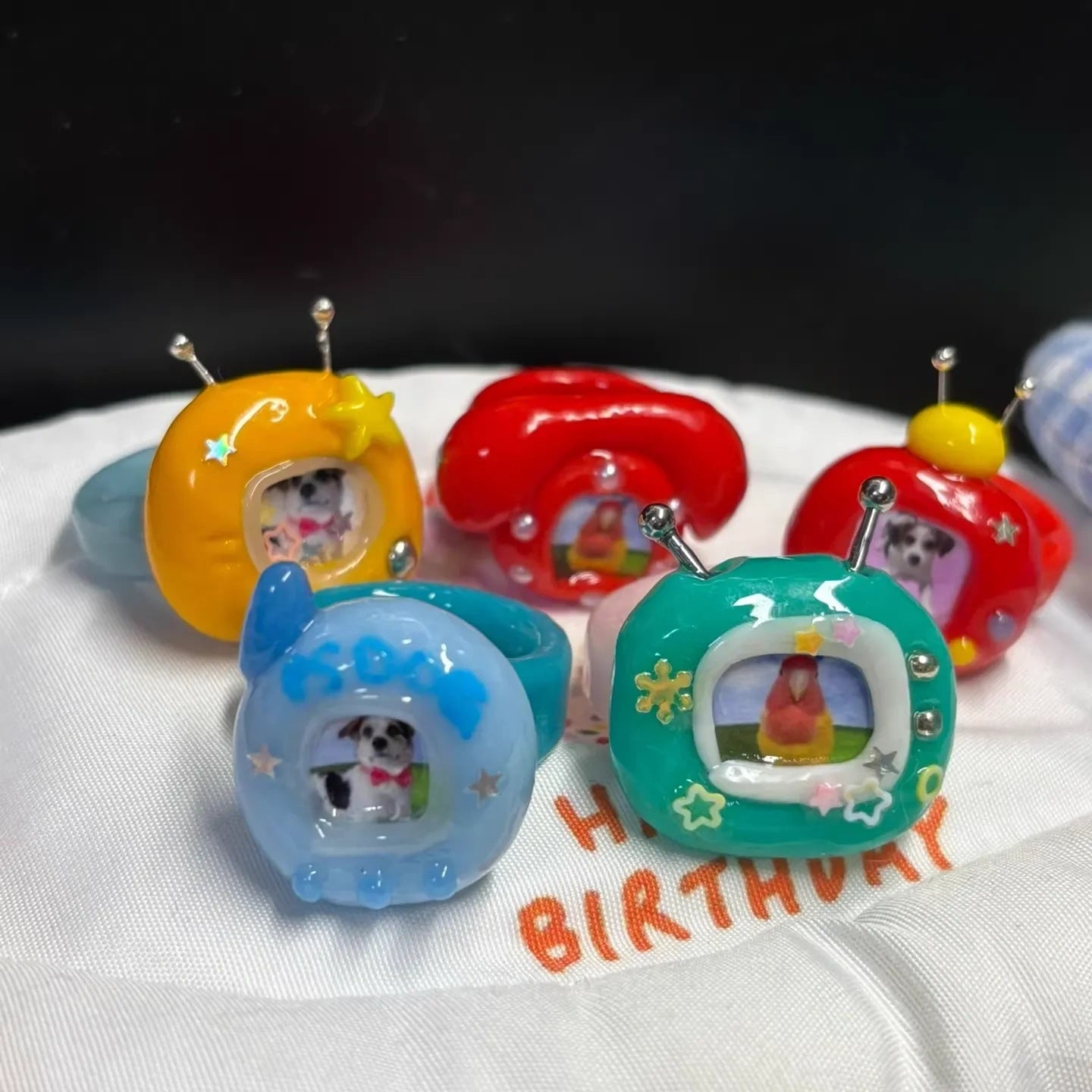 🐶🐱Custom Photo Stone Clay Rings