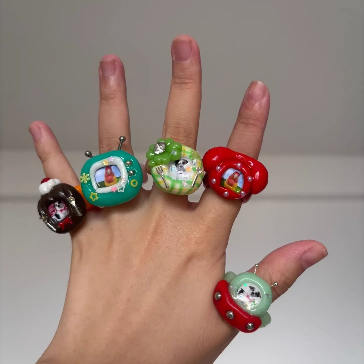 🐶🐱Custom Photo Stone Clay Rings