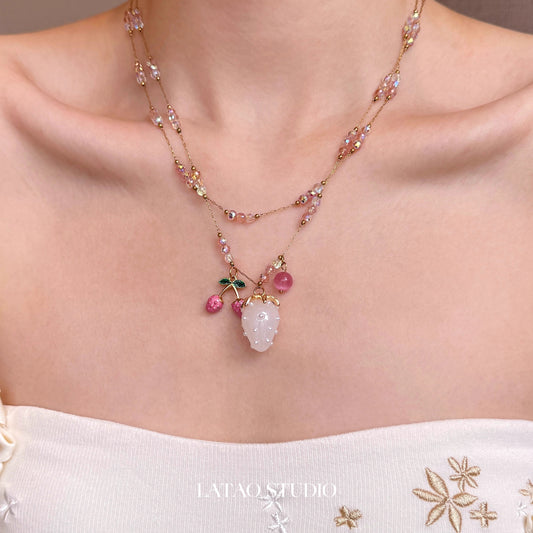 🍓Cross-shaped strawberry titanium steel necklace choker