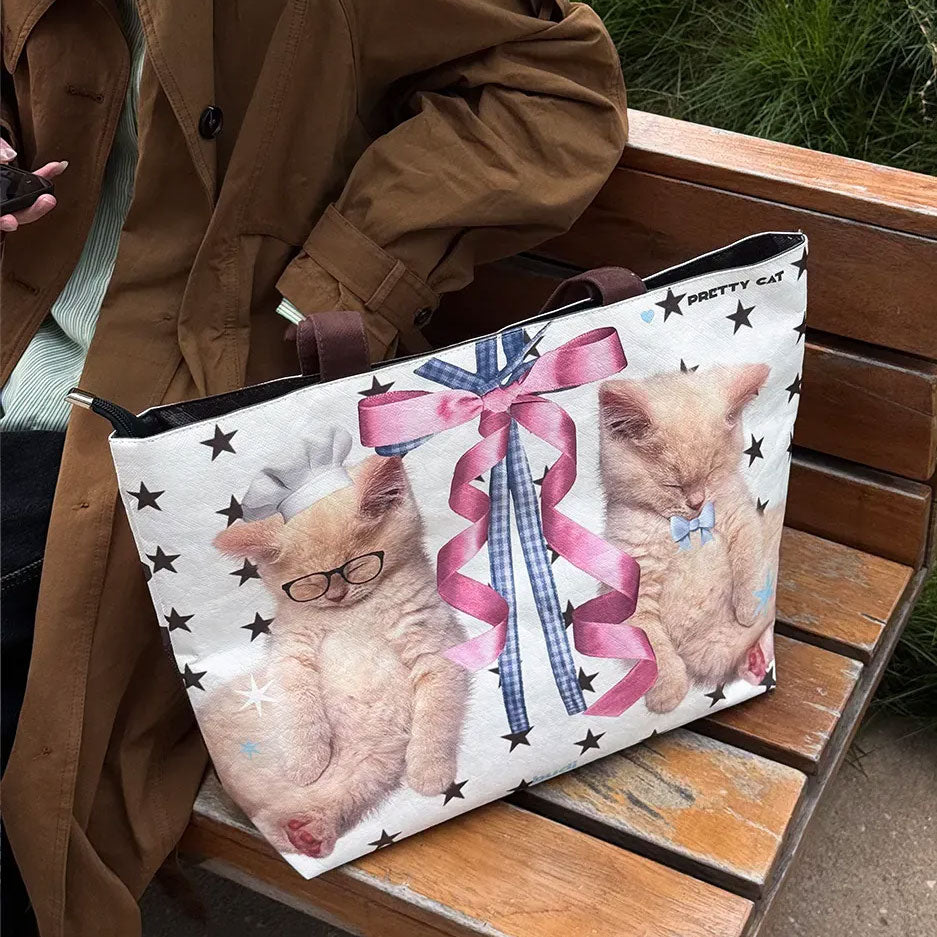 Kitten-shaped Dupont paper tote bag