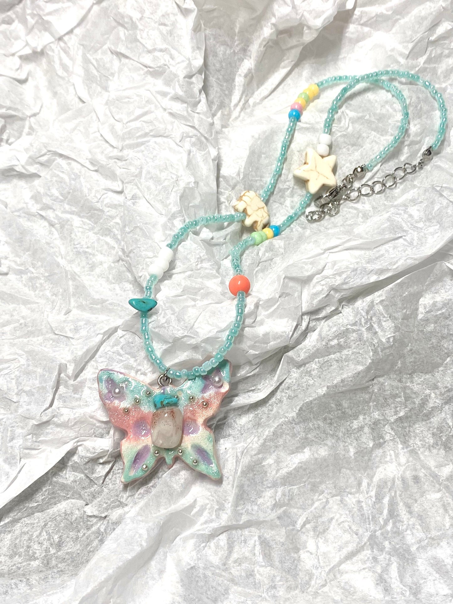 【Oil-Painted Butterfly Dream Pendant】A Handmade Polymer Clay Necklace