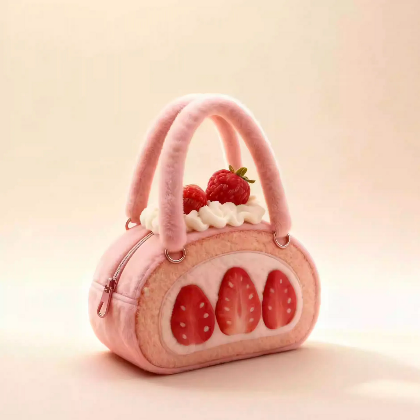 🍓Strawberry Swiss Roll Fur-Padded Bag