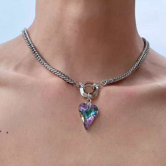 Heart Purple Gemstone Pendant Circle Necklace