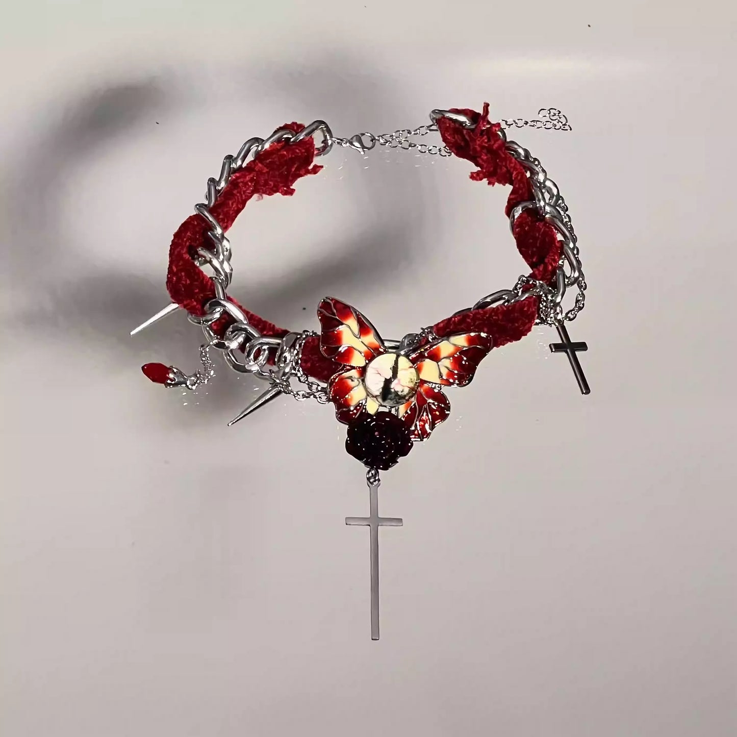 Velvet Butterfly Eye Cross Necklace