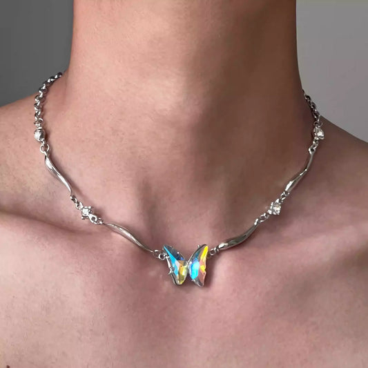 Gradient Butterfly Metal Irregular Necklace