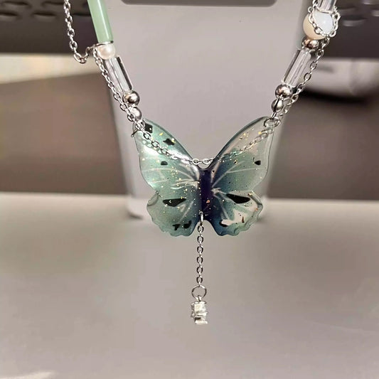 Butterfly Fringe Bamboo Joint Double-Layer Necklace