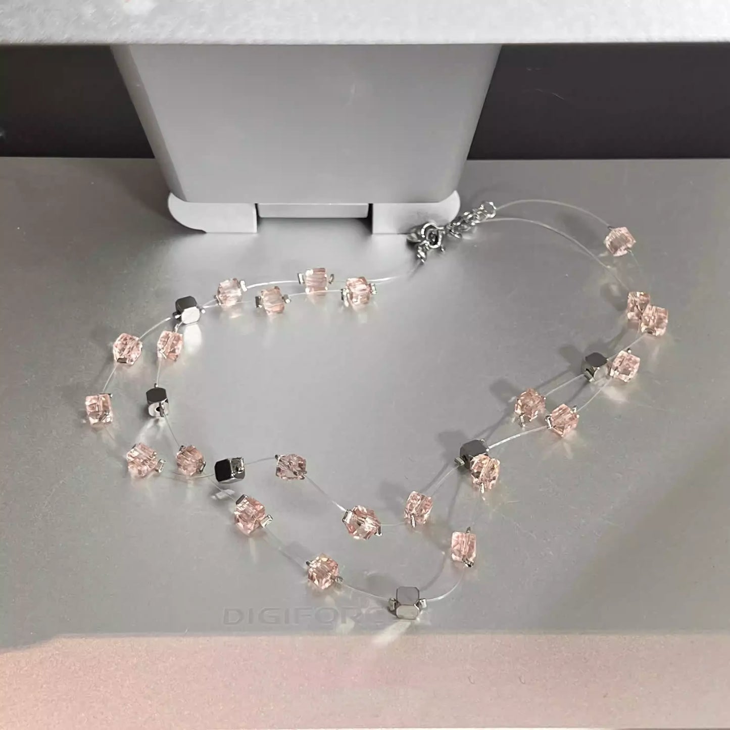 Pink Crystal Double-Layer Stackable Necklace