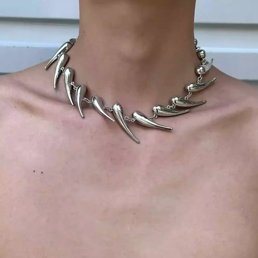 Geometric Silver Thorn Alien Necklace