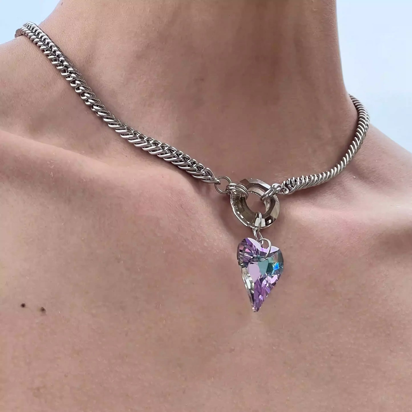 Heart Purple Gemstone Pendant Circle Necklace