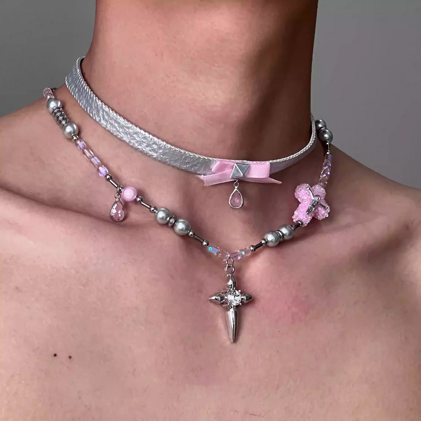 Cyberpunk Cross Necklace (2-Piece Set)